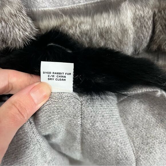 The Cashmere Project Rabbit Fur Trim Open Front Cardigan Sweater Grey XS - Picture 9 of 9